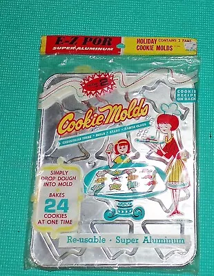 E-Z Por Corp. Vintage Aluminum Holiday Cookie Molds New In Pkg-2 Mold Trays • $13