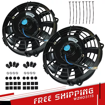 2x 7  Inch Universal Slim Fan Push Pull Electric Radiator Cooling 12V Mount Kit • $38.99