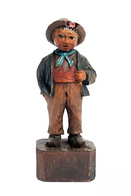 Vintage Anri (?) Wood Carving Miniature Figurine Boy W Hat & Jacket Italy 2.5” • $24