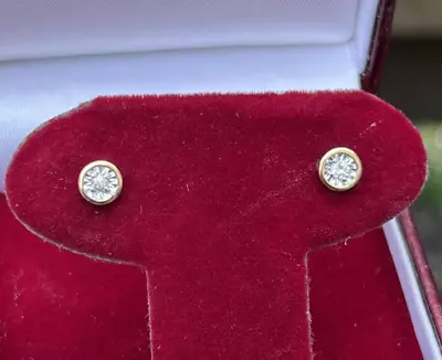 Vintage Gold Filled Diamond Stud Earrings Donut Shape Unknown Hallmark • $59