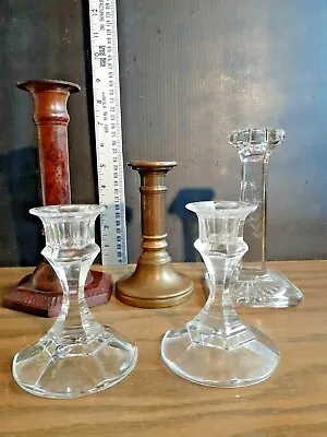 Brass & Glass Candlesticks Mixed Lot Of 5 Vtg Decor • $14.99