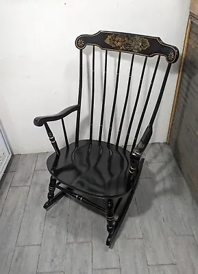 Vintage S. Bent & Bros. Black Harvest Wood Windsor Colonial Rocking Chair Rocker • $405