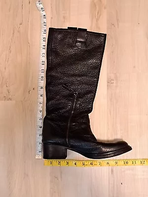 Miu Miu Knee High Black Leather Boots Size 38.5  5W7776 • $165