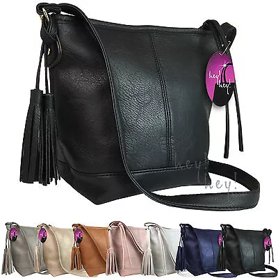 Small Handbag Cross Across Body Bag Long Shoulder Strap Tassel Zip Ladies • £14.99