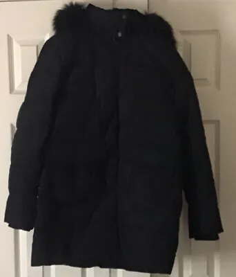 Marc New York Women's Black Duck Down Winter Coat Jacket Fur Trimmed Hood Large • $49.99