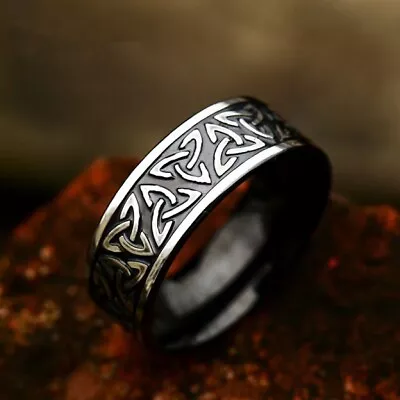 Irish Celtic Trinity Knot Band Ring Men's Jewelry Stainless Steel 8MM Size 7-12 • $10.99