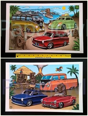 2 Different VW Tiki Art Beach Volkswagen California Hawaii Surf Poster Prints • $18.50