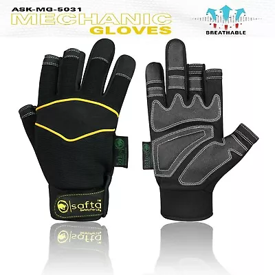 £7.45 • Buy Fingerless Work Gloves Yellow Piping Comfortable For Mechanics Motorbike Riding 