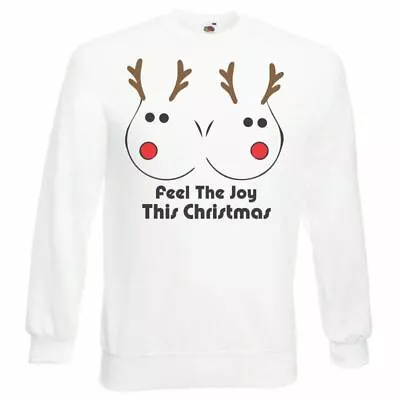 Feel The Joy This Xmas Rudolph Boob Reindeer Adult Humour Christmas Jumper • £21.95