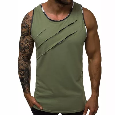 Mens Gym Wear Singlet Top Training Exercise Sports Vest Body Building T-Shirt • $23.35