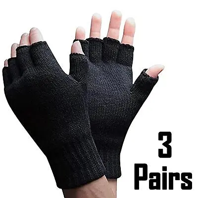 1-3PAIRS Mens Fingerless Gloves Magic Half Finger Winter Typing Thermal Glove • £2.89