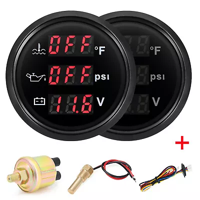 52MM 3 IN 1 Gauge Oil Pressure PSI Water Temp ℉ Voltmeter With Sensor Car Boat • $38.60