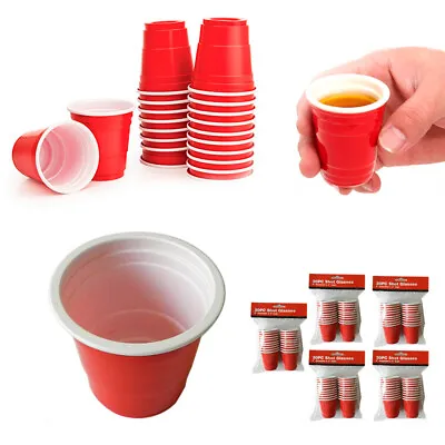 100 Mini Red Cups 2oz Plastic Shot Glasses Jelly Drink Party Disposable • $8.49