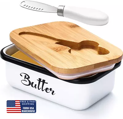 Large Butter Dish With Lid For Countertop Metal Knife Keeper Stainless Steel • $14.69