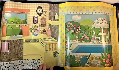 Vintage Mattel Barbie TOWNHOUSE Kitchen/Yard/Pool CARDBOARD DIORAMA BACKDROP • $3