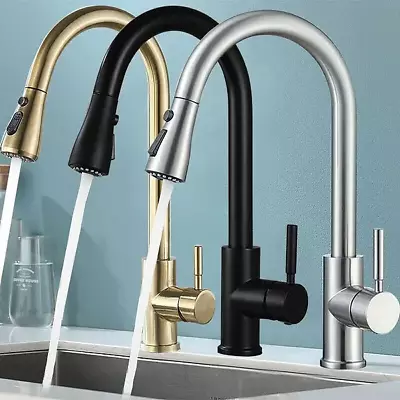 Commercial Stainless Steel Kitchen Faucet Pull Down Sprayer Single Handle Mixer • $29.99