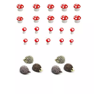 Set Of 26pcs Miniature Red Mushrooms Mini Hedgehogs Garden Terrarium Figurines • $3.99