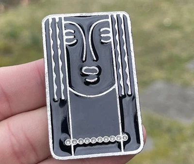 $39.99 • Buy Vintage 1970s Charles Of The Ritz Art Deco Black Enamel & Pewter Pin/Pendant 147