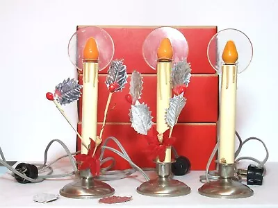 3 Vtg Box Noma Drip Candolier Electric Candles W 3 Halos Some Holly & Poinsettia • $64