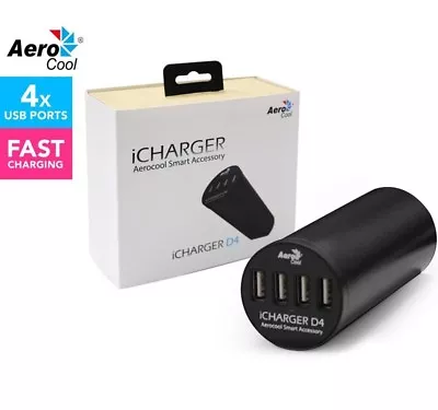 Aerocool ICharger D4 4 Port Smart Office Desktop USB 2.4A Fast Charger 6A 30W • $24.20