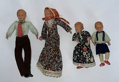 Vintage Dollhouse Family Miniature Dolls Father Mother Son Daughter Flexible • $33.99