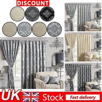 Beautiful Curtains Pair Fully Lined Tape Top Ready Made Jacquard Pencil Pleat • £36.99