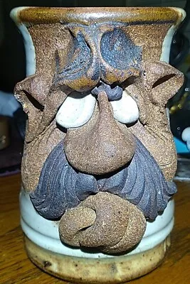 VTG 80's Mahon Made/Signed Sculpted Man Face W/Mustache  Stoneware Mug • $32.95