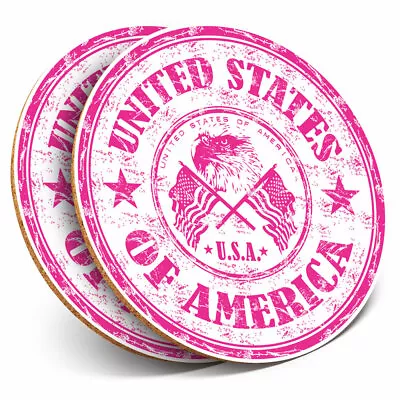 2 X Coasters - United States Of America Travel Stamp Home Gift #5388 • £5.99
