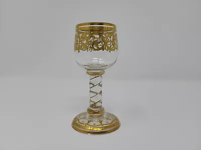 Moser Art Glass Gold Hand Painted  Cordial Glass W/ Twist Stem Glue Back • $35