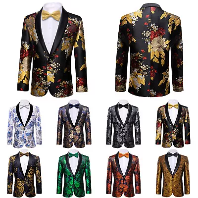 Barry Wang Mens Suit Gold Green Blue Floral Elegant Blazer One Button Coats • $55.99