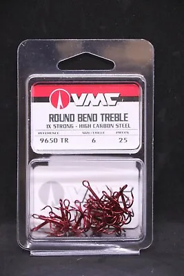 VMC 9650TR Tin Red Treble Hooks - Size 6 - Pack Of 25 - 9650 Carbon Hooks • $7.19