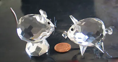 Faceted Crystal Pig +Mouse Large 2  Figurine Curly Glass /Meta Tail CUTE LOT X2 • $19.95