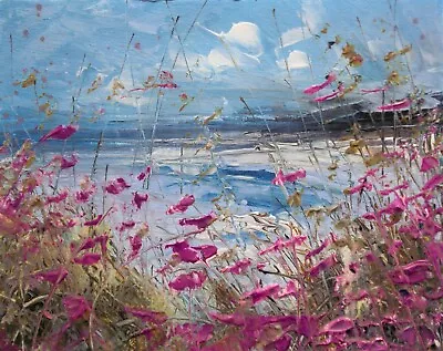 £32 • Buy Wild Coastal Flowers, Sea / Landscape Art. Original Acrylic Painting.
