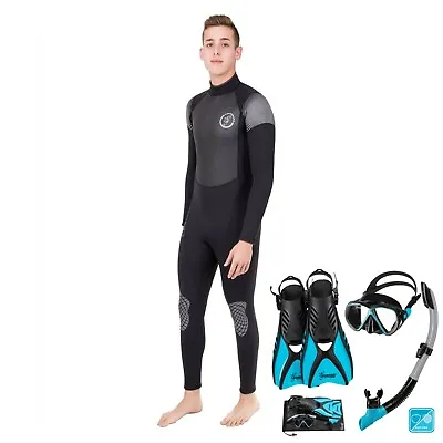 Seavenger Men's 3mm Odyssey Wetsuit & Hanalei 4-Piece Blue Gray Snorkeling Set  • $123.99