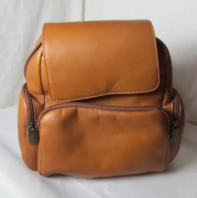 Vintage Le Donne Brown Leather Backpack Pockets Zipper Lined • $24.99