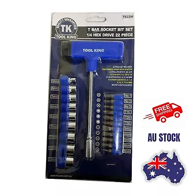 Tool King Socket T Bar Tool Set Sockets Screwdriver Bits 22 Piece Metric Set New • $23.60