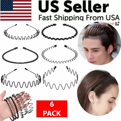 6Pcs Metal Hair Headband Wave Style Hoop Band Comb Sports Hairband Men Women USA • $4.99