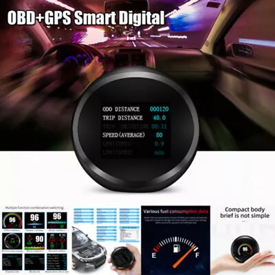 OBD2+GPS HUD Gauge Head Up Car Digital Display Speedometer Turbo RPM Meter Temp • £27.23