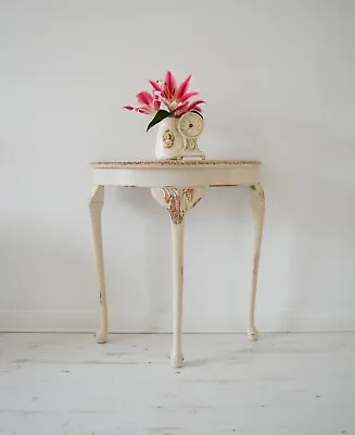 £225 • Buy Vintage French Style Carved Wood Console Table With Glass Top, Hand Painted