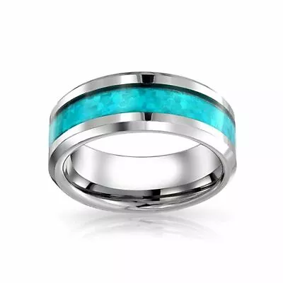 8mm Men's Or Ladie's Tungsten Carbide With Opal Blue Inlay Wedding Band Ring • $22.46