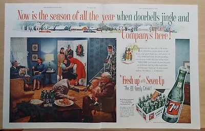 1953 Double Page Magazine Ad For 7Up - Christmas Ad When Doorbells Jingle • $3.46