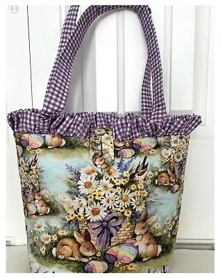 NEW Handmade Tote Purse Handbag Bunny  Floral Rabbit  Faffygiraffe • $29.99