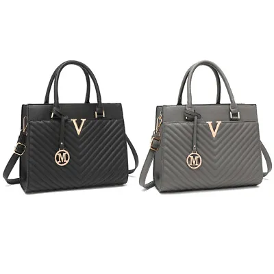 Women Shoulder Bag Ladies Large Tote Handbag V-shape Quilted Shopping Bags • £14.99