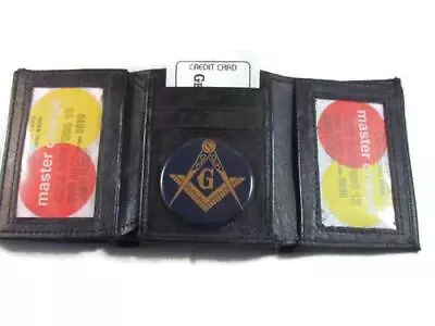 Black Leather Tri Fold Wallet 2 Id 17 Card Wallet Mason Masonic New • $22.94