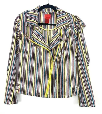 $37 • Buy V Cristina Moto Jacket Women's Size S Full Zip Collared Striped Multicolor Boho