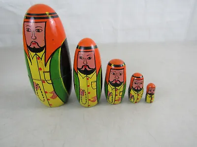 Hand Painted Wooden Muslim Arab Middle Eastern Sheik Set Of 5 Nesting Dolls. • $22.21