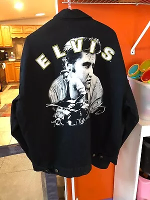 Vintage Elvis Presley Black Denim Jacket First Choice Men's Sz XL Good Condition • $69.99