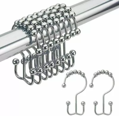 Double Shower Curtain Hooks Rust Proof Set Of 12 Stainless Steel Nickel Shower • $9.99