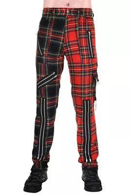 Tiger Of London Red And Multi Zip Bondage Split Leg Woolly Tartan Pants. Punk • £39.99