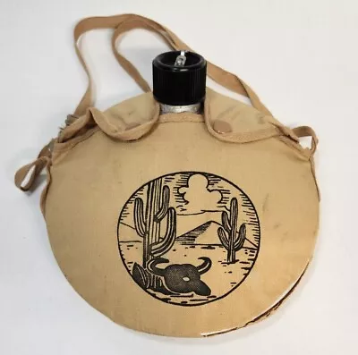 Vintage Metal Canteen With Canvas Cover Cactus Print • $11.97